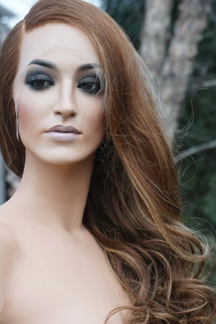 Long Human Hair Wigs Premium real human hair long ginger lace top wig with blonde highlights, various lengths and sizes