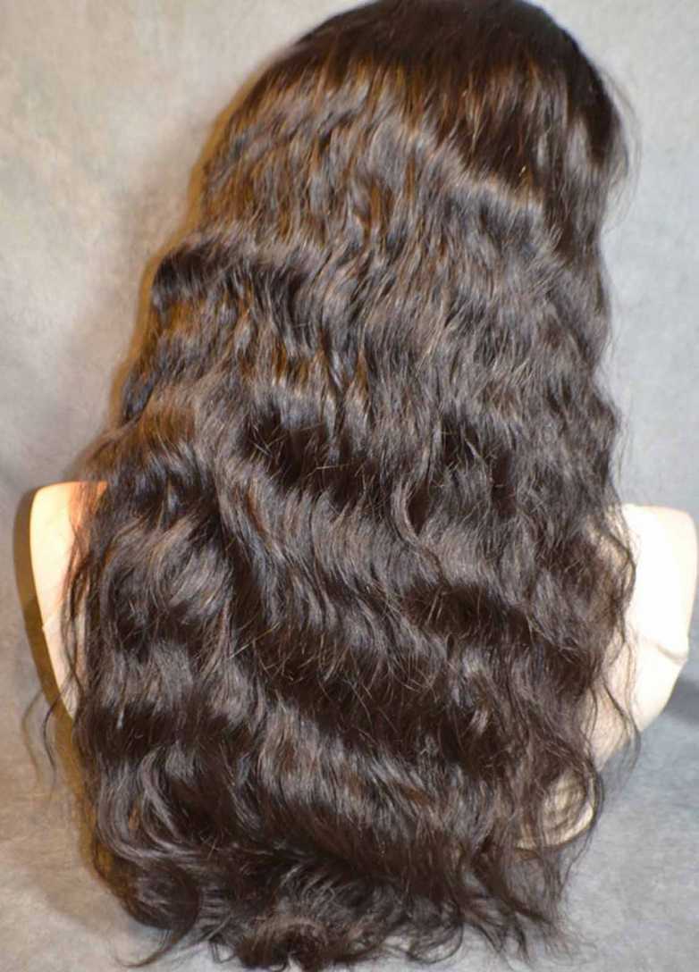 Very natural long brown wavy human hair with a glueless cap